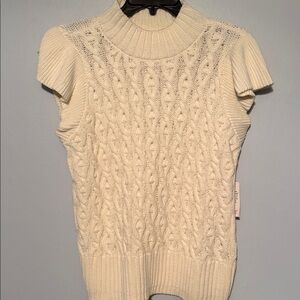 Cream Cable Knit Short Sleeve Sweater